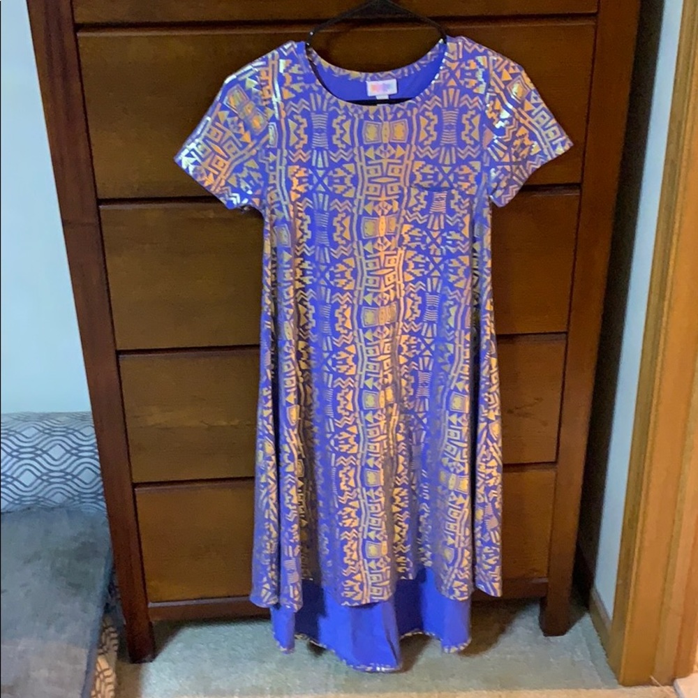 Lularoe ELEGANT Carly NWOT XXS Blue & gold Aztec